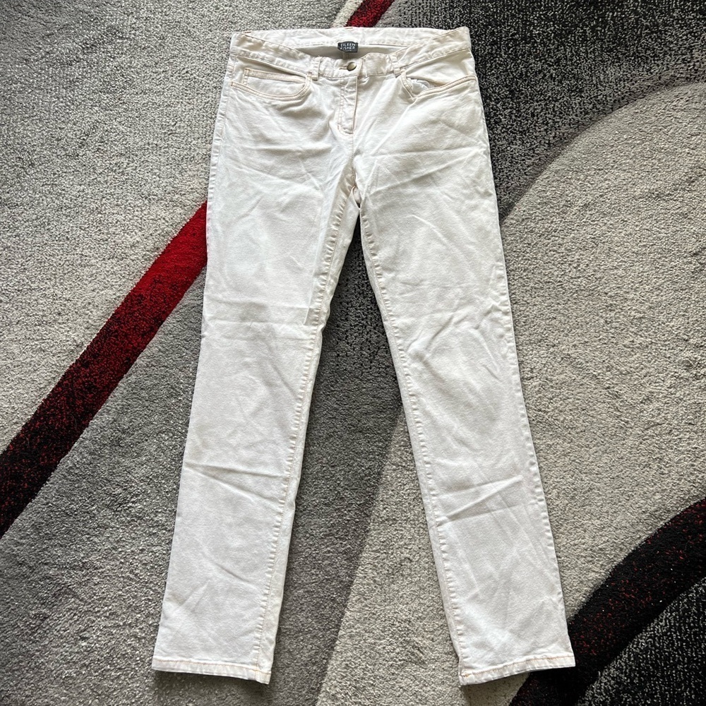 Eileen Fisher Ivory Slim Straight Jeans